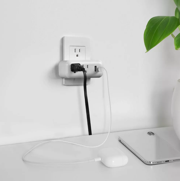Wall Tap Power Adapter With 2 Outlets USB‑A And USB‑C Ports