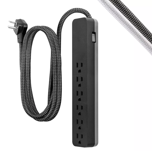 6 Outlet Surge Protector Power Strip With 10Ft Braided Extension Cord
